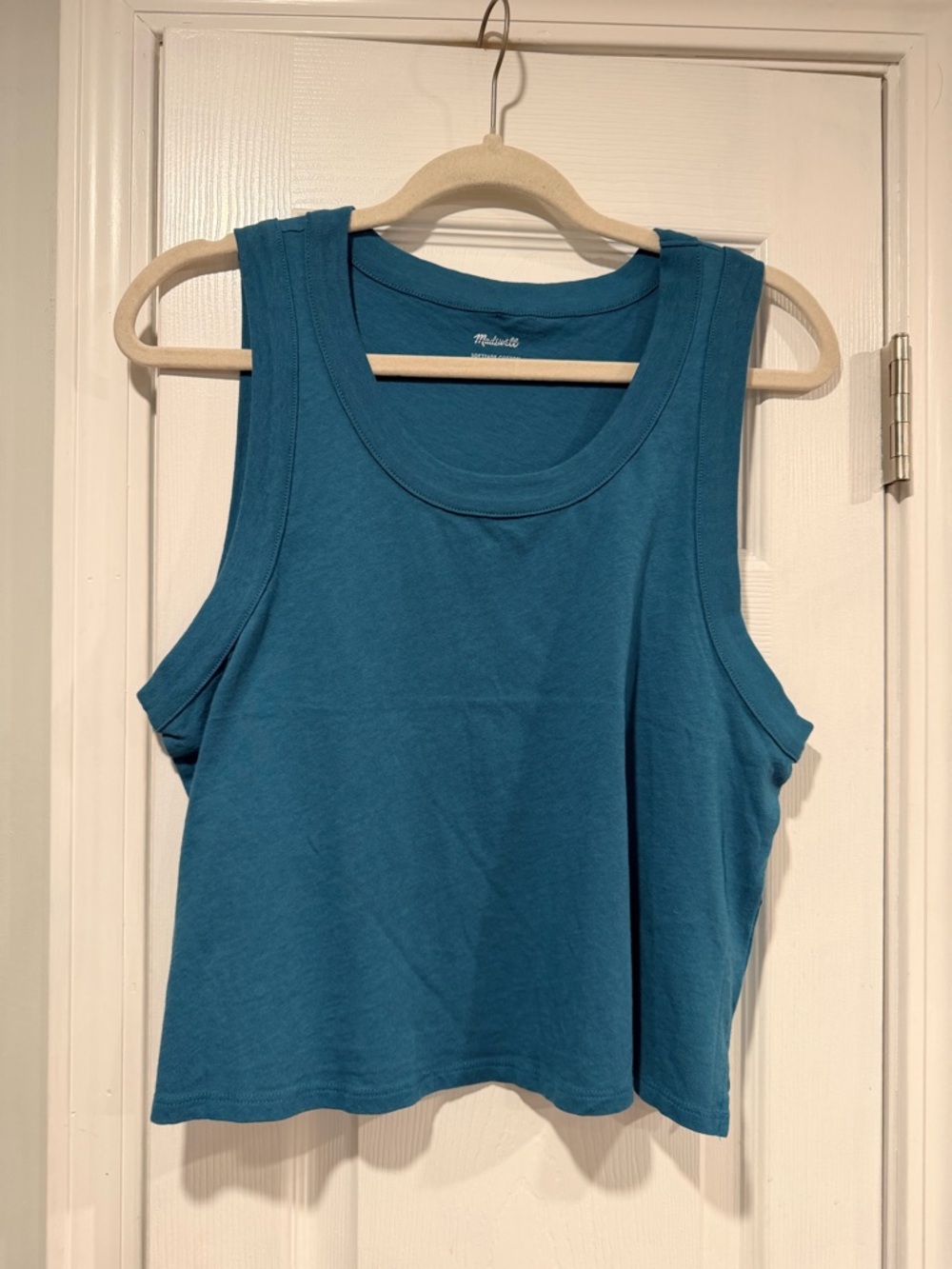 NWOT Madewell Size 1X Teal Blue Scoop Neck Softfade Cotton Tank Top Split Hem